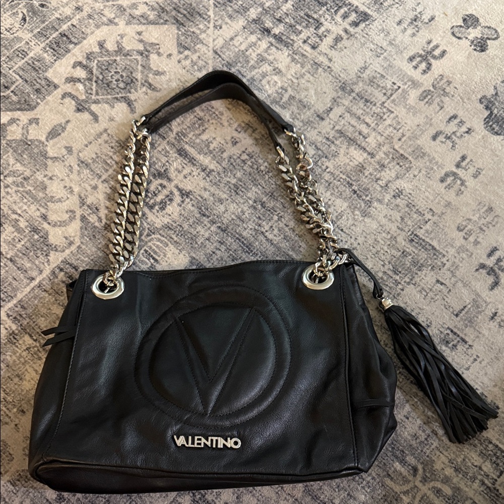 Valentino Black Leather Shoulder Bag with Chain Strap